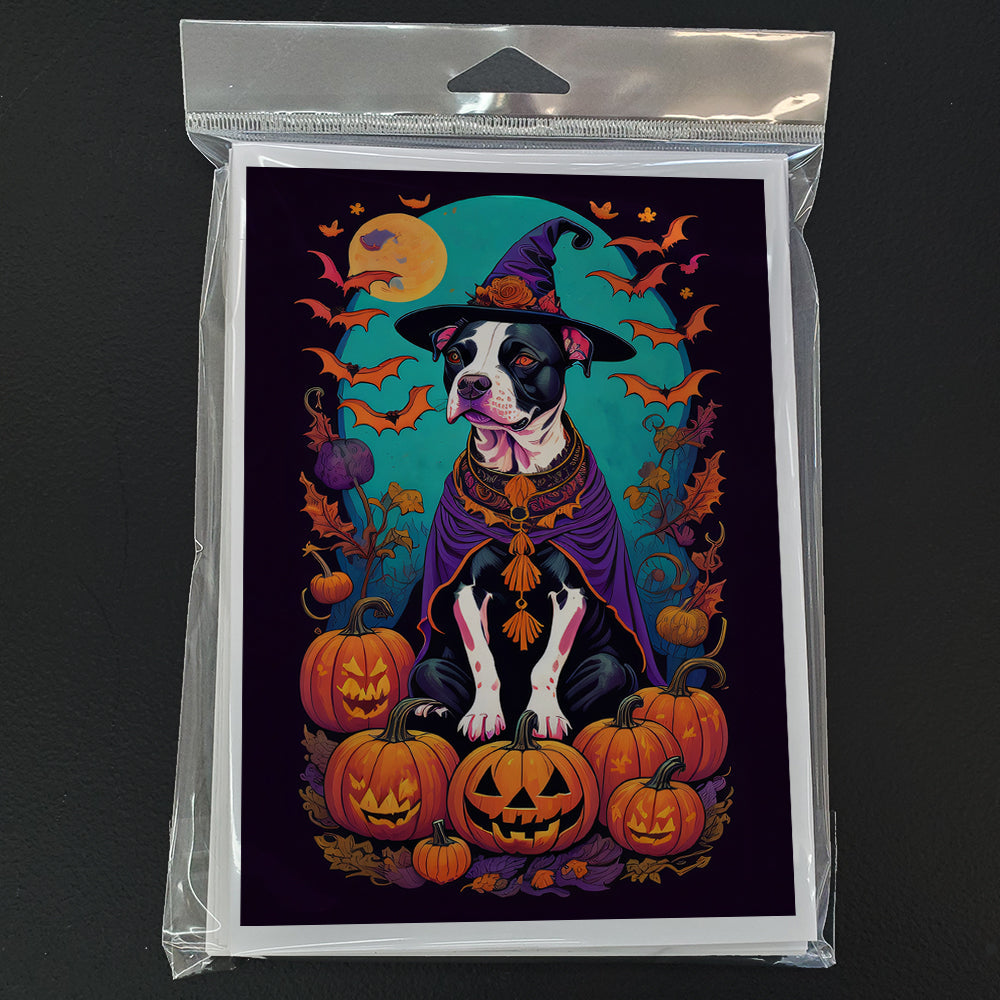 Pit Bull Terrier Witchy Halloween Greeting Cards Pack of 8 Blank Cards with Envelopes Whimsical A7 Size 5x7