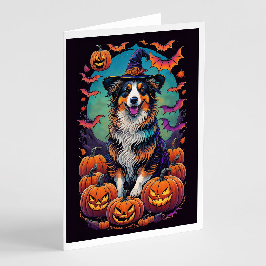 Australian Shepherd Witchy Halloween Greeting Cards Pack of 8 Blank Cards with Envelopes Whimsical A7 Size 5x7