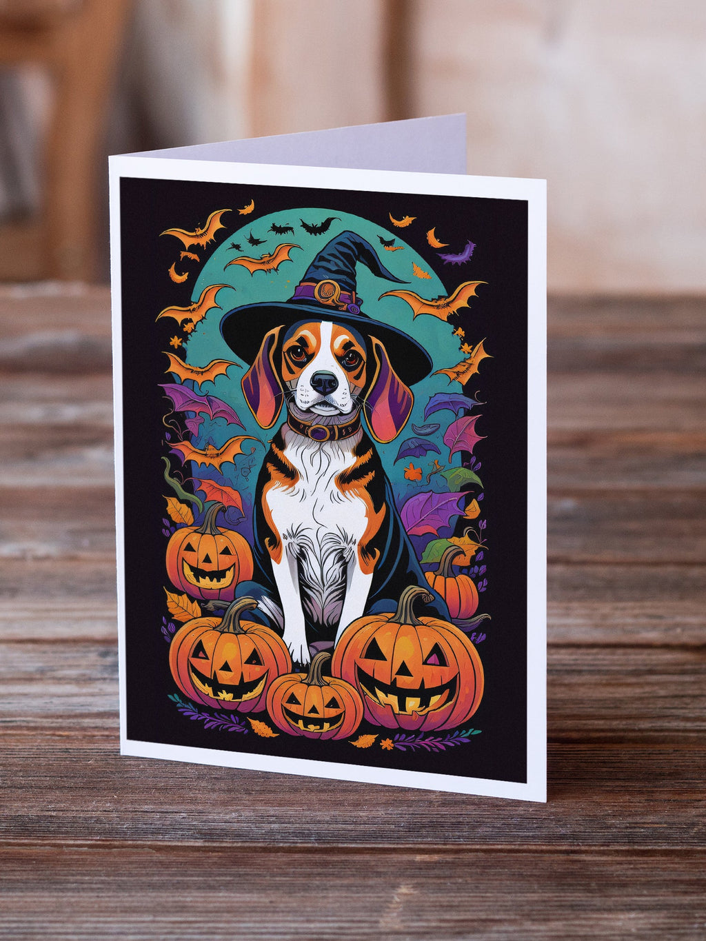Beagle Witchy Halloween Greeting Cards Pack of 8 Blank Cards with Envelopes Whimsical A7 Size 5x7