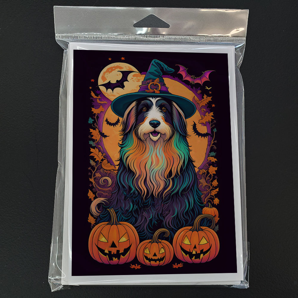 Bearded Collie Witchy Halloween Greeting Cards Pack of 8 Blank Cards with Envelopes Whimsical A7 Size 5x7