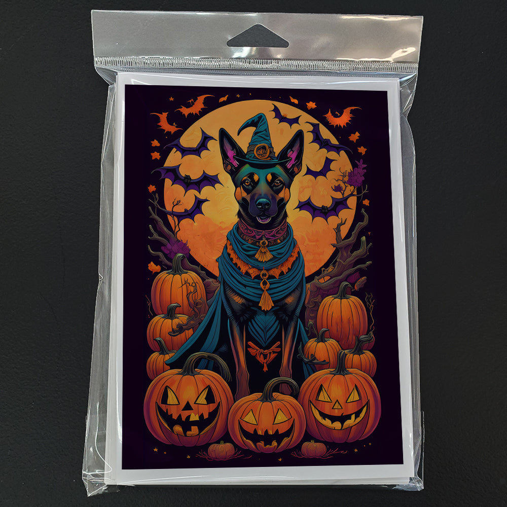 Belgian Malinois Witchy Halloween Greeting Cards Pack of 8 Blank Cards with Envelopes Whimsical A7 Size 5x7