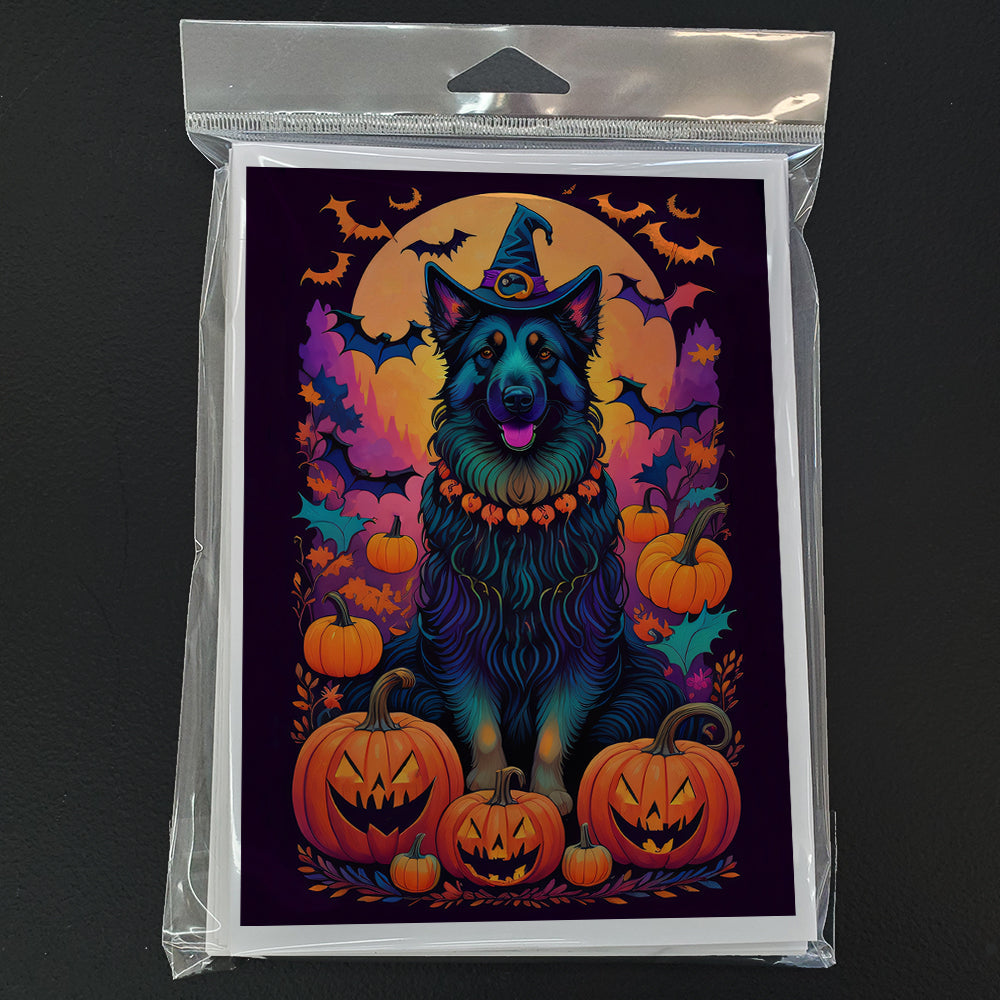 Belgian Sheepdog Witchy Halloween Greeting Cards Pack of 8 Blank Cards with Envelopes Whimsical A7 Size 5x7