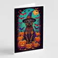Border Terrier Witchy Halloween Greeting Cards Pack of 8 Blank Cards with Envelopes Whimsical A7 Size 5x7