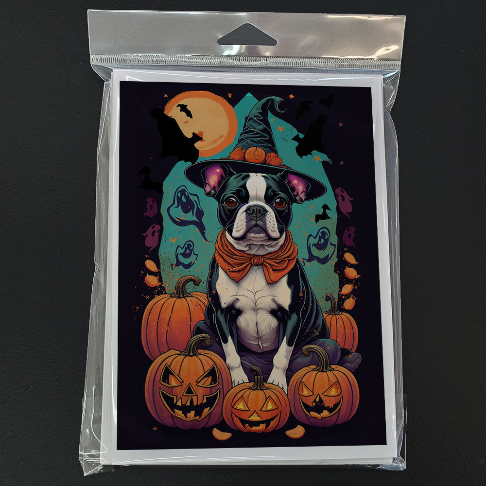 Boston Terrier Witchy Halloween Greeting Cards Pack of 8 Blank Cards with Envelopes Whimsical A7 Size 5x7