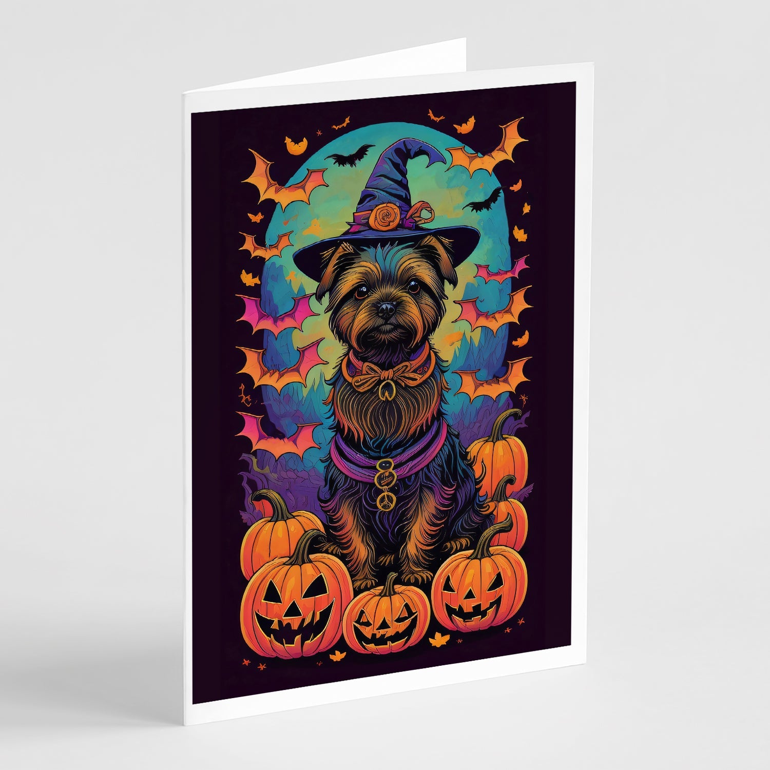 Cairn Terrier Witchy Halloween Greeting Cards Pack of 8 Blank Cards with Envelopes Whimsical A7 Size 5x7