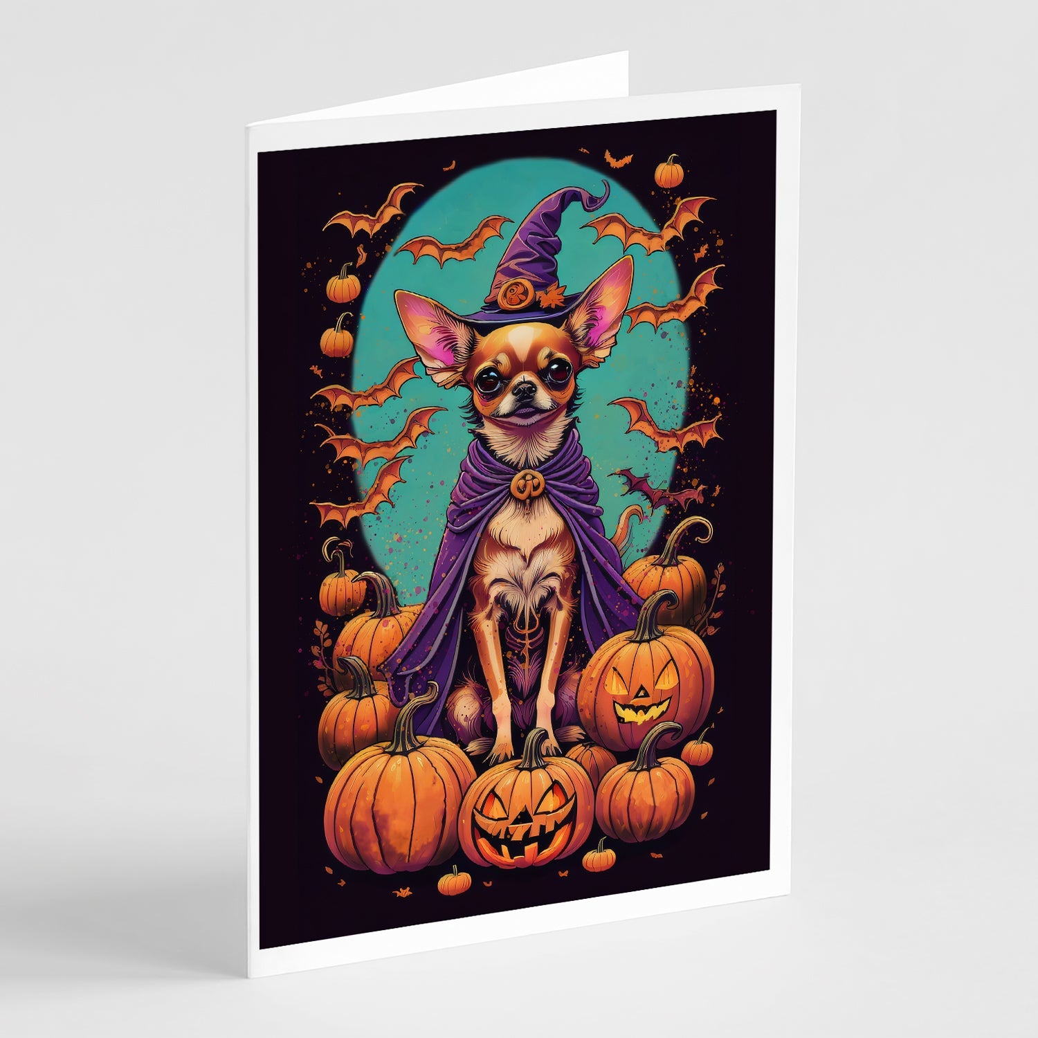 Chihuahua Witchy Halloween Greeting Cards Pack of 8 Blank Cards with Envelopes Whimsical A7 Size 5x7