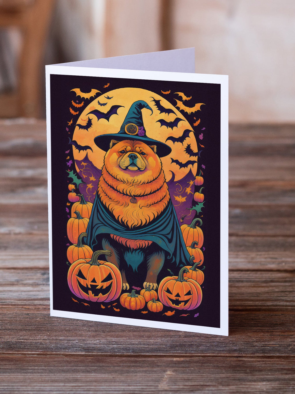 Chow Chow Witchy Halloween Greeting Cards Pack of 8 Blank Cards with Envelopes Whimsical A7 Size 5x7