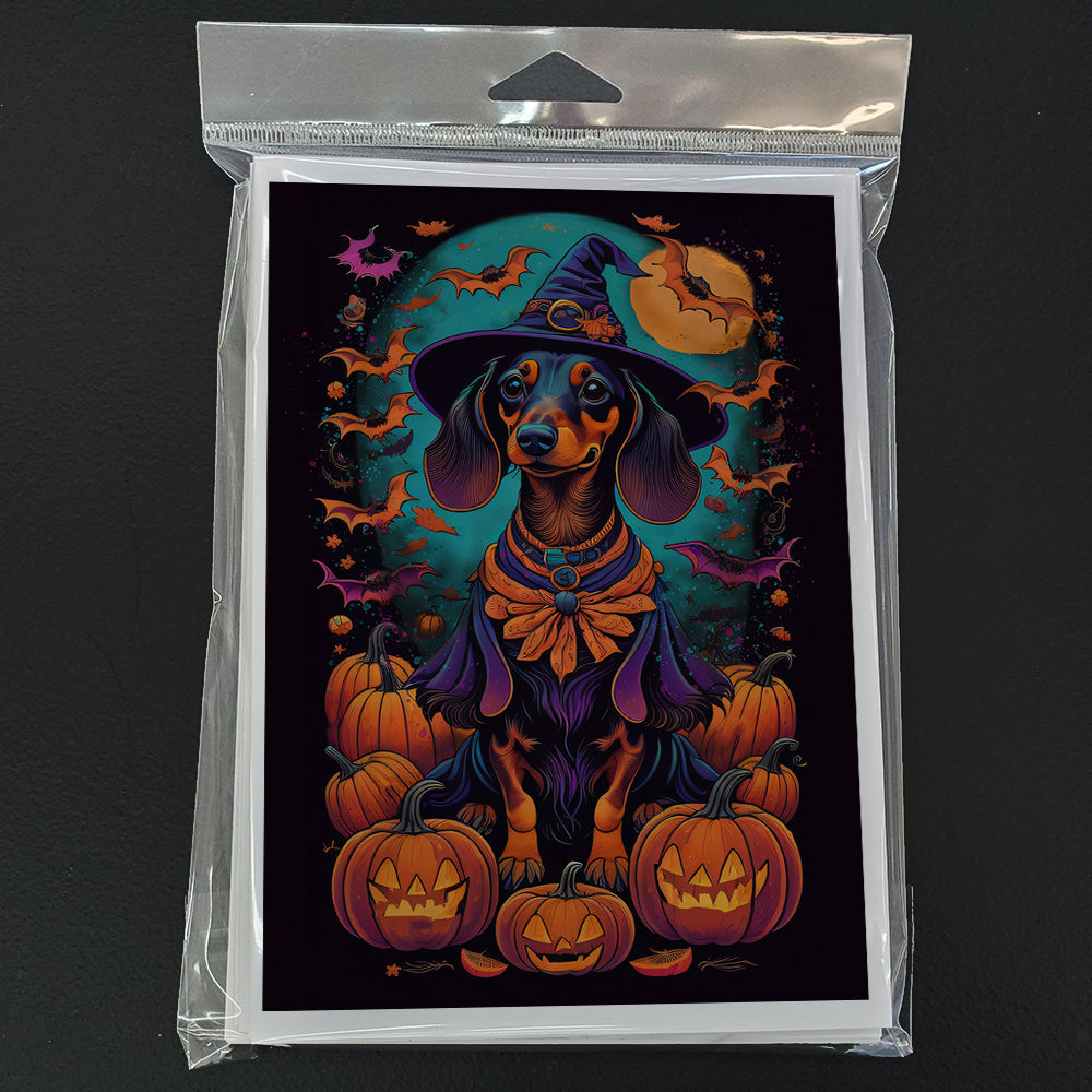 Black and Tan Dachshund Witchy Halloween Greeting Cards Pack of 8 Blank Cards with Envelopes Whimsical A7 Size 5x7