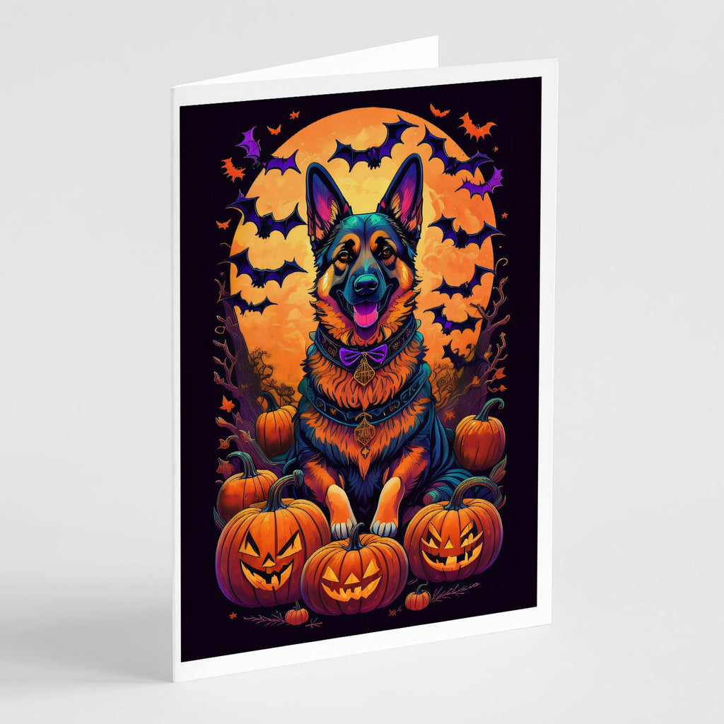 German Shepherd Witchy Halloween Greeting Cards Pack of 8 Blank Cards with Envelopes Whimsical A7 Size 5x7