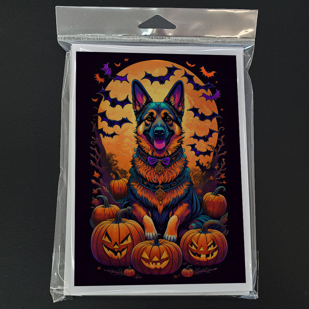 German Shepherd Witchy Halloween Greeting Cards Pack of 8 Blank Cards with Envelopes Whimsical A7 Size 5x7