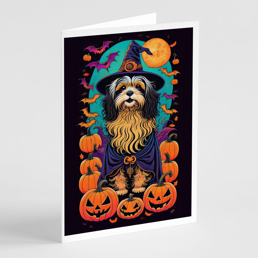 Havanese Witchy Halloween Greeting Cards Pack of 8 Blank Cards with Envelopes Whimsical A7 Size 5x7