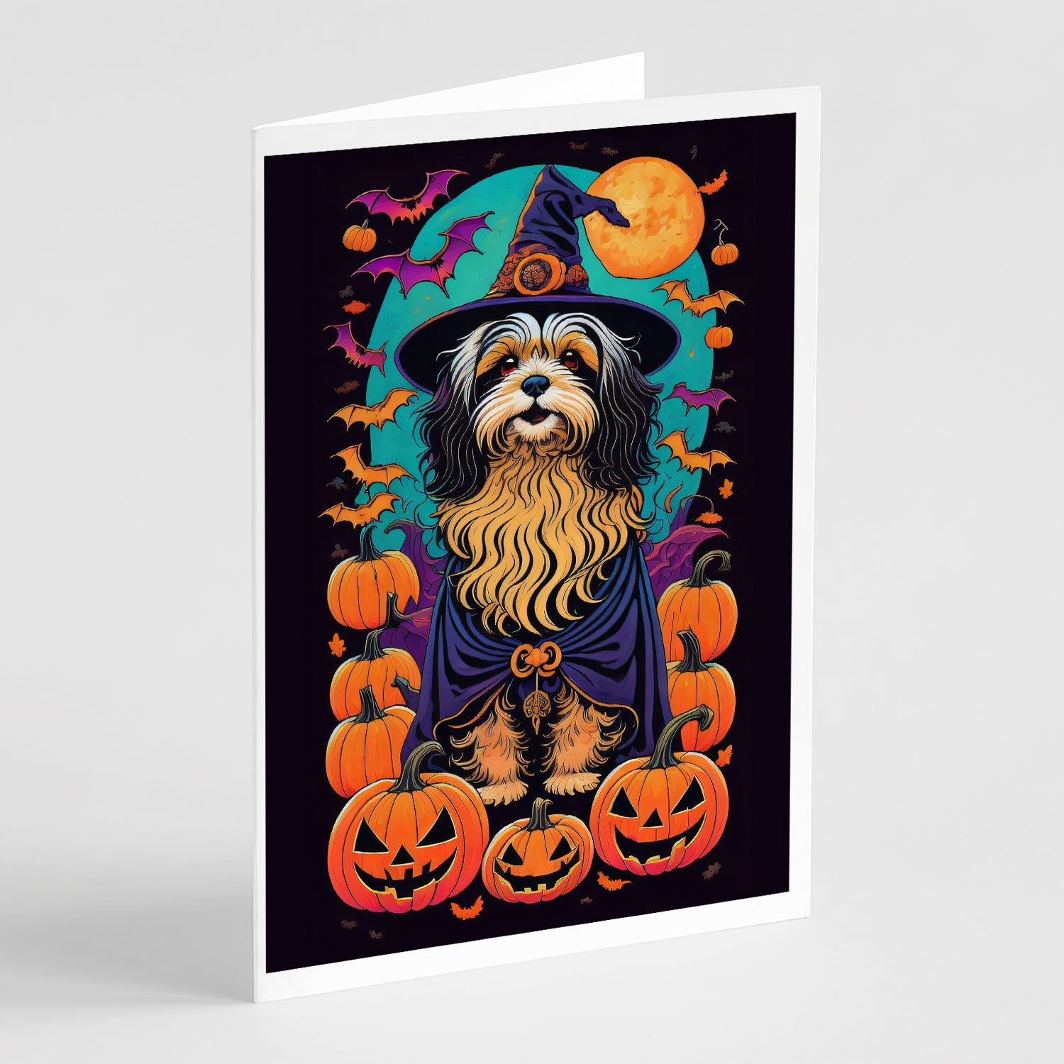 Havanese Witchy Halloween Greeting Cards Pack of 8 Blank Cards with Envelopes Whimsical A7 Size 5x7