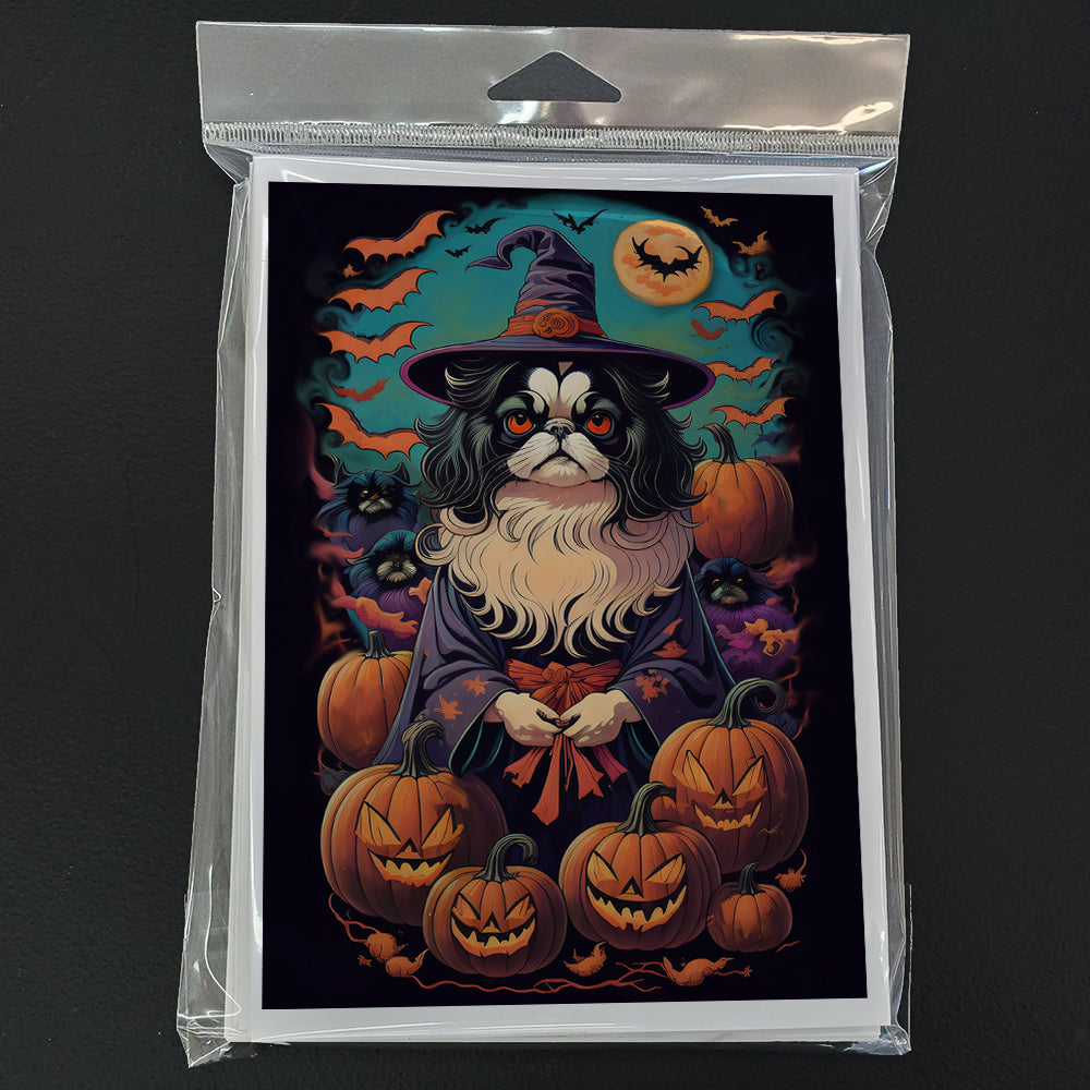 Japanese Chin Witchy Halloween Greeting Cards Pack of 8 Blank Cards with Envelopes Whimsical A7 Size 5x7