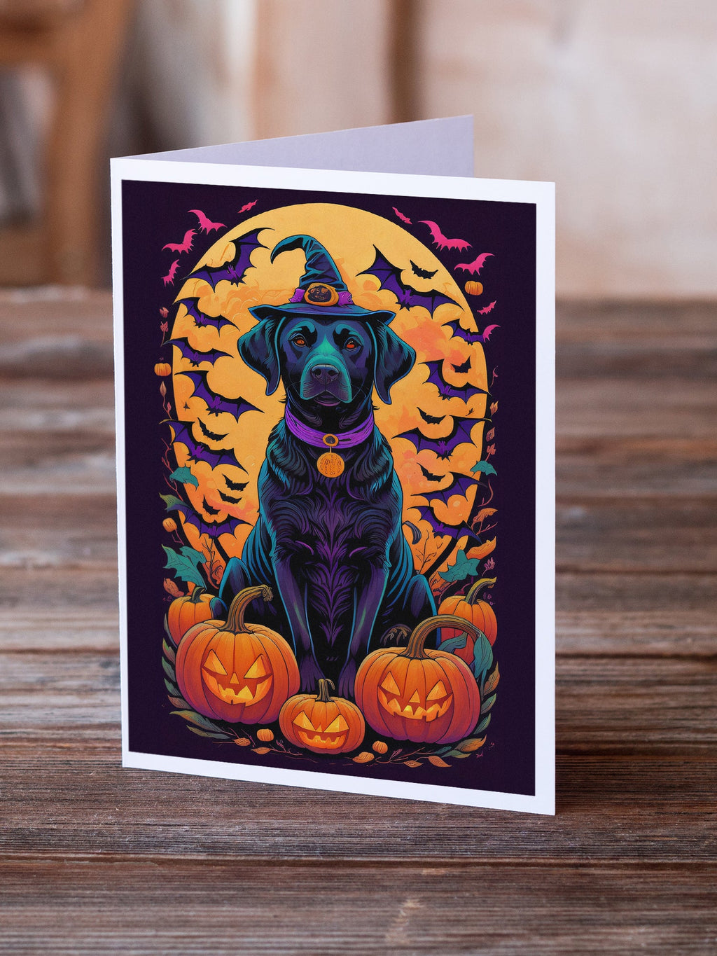 Black Labrador Retriever Witchy Halloween Greeting Cards Pack of 8 Blank Cards with Envelopes Whimsical A7 Size 5x7