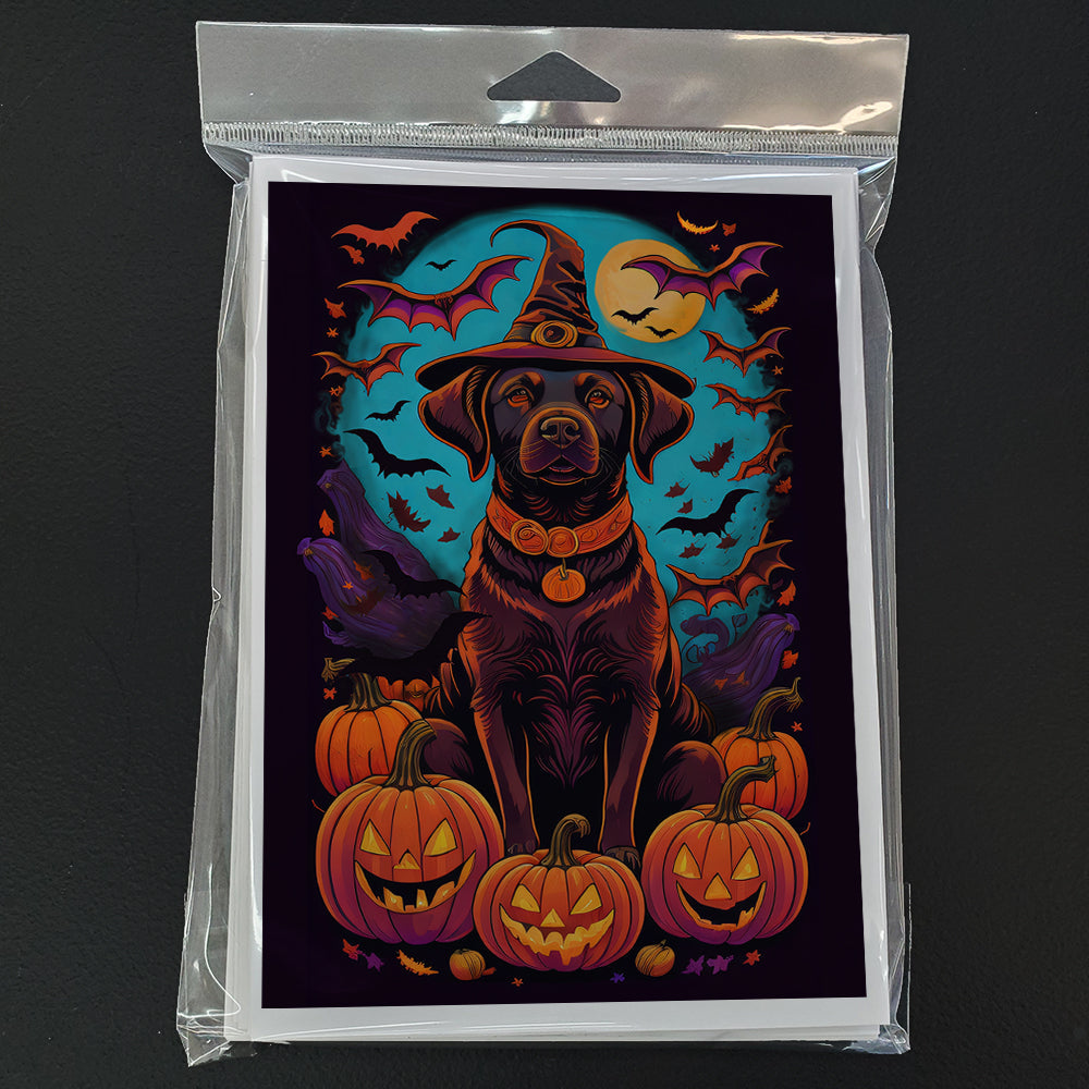 Chocolate Labrador Retriever Witchy Halloween Greeting Cards Pack of 8 Blank Cards with Envelopes Whimsical A7 Size 5x7