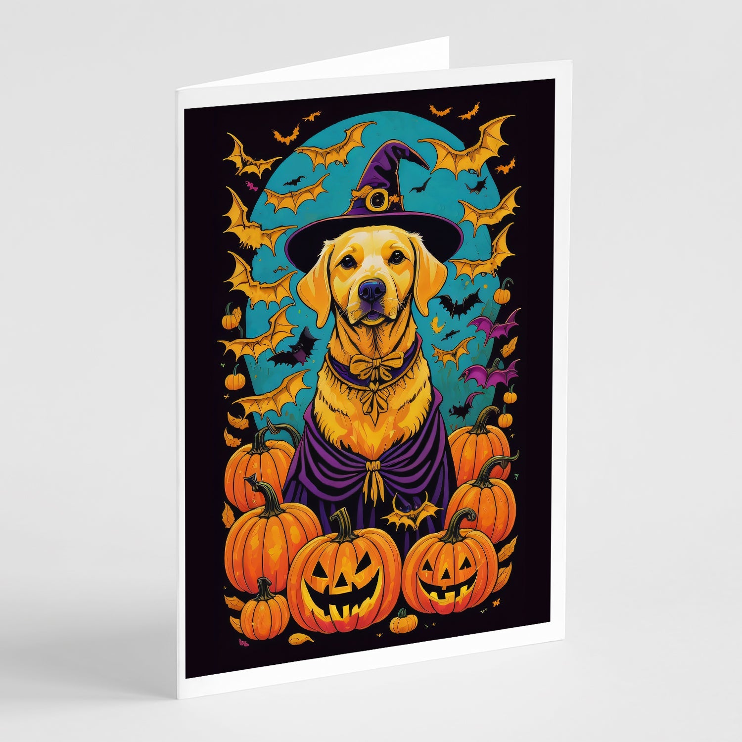 Yellow Labrador Retriever Witchy Halloween Greeting Cards Pack of 8 Blank Cards with Envelopes Whimsical A7 Size 5x7