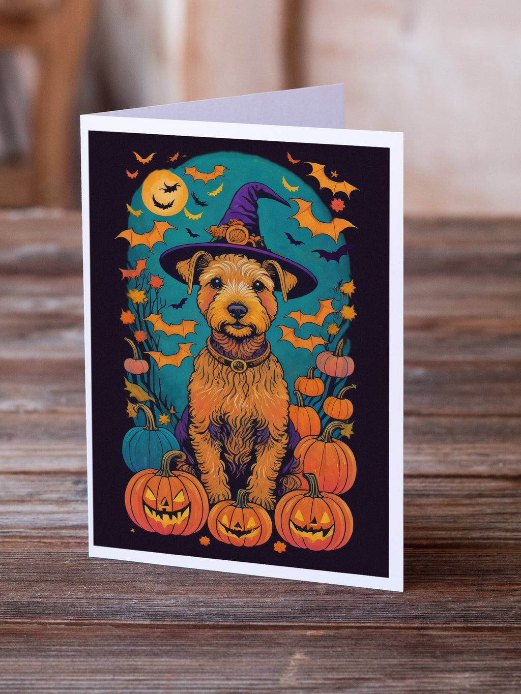 Lakeland Terrier Witchy Halloween Greeting Cards Pack of 8 Blank Cards with Envelopes Whimsical A7 Size 5x7