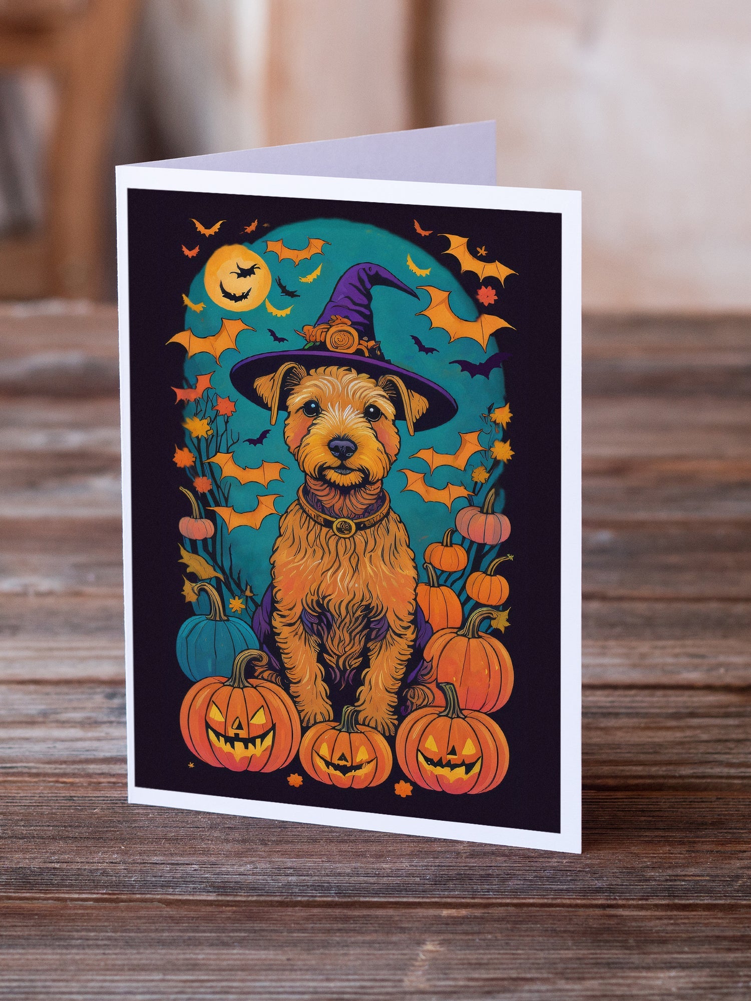 Lakeland Terrier Witchy Halloween Greeting Cards Pack of 8 Blank Cards with Envelopes Whimsical A7 Size 5x7