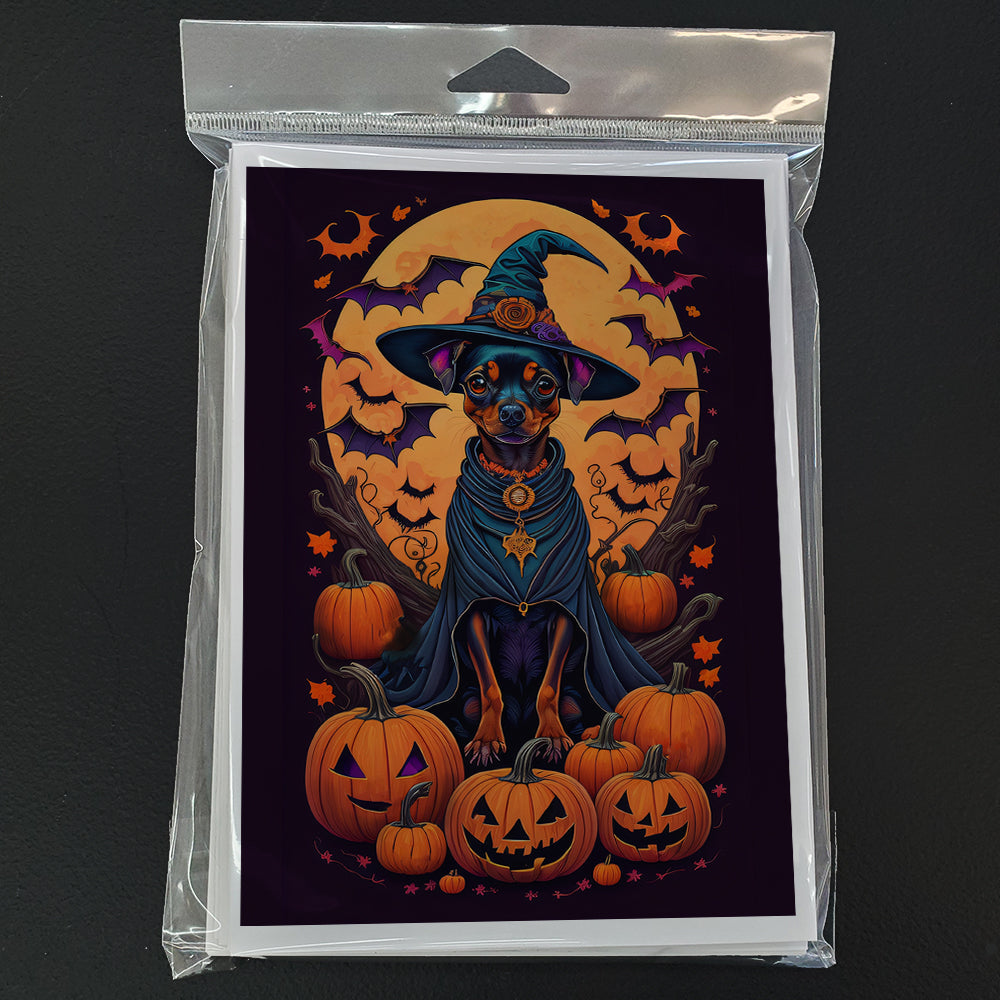 Miniature Pinscher Witchy Halloween Greeting Cards Pack of 8 Blank Cards with Envelopes Whimsical A7 Size 5x7