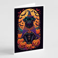 Black Pug Witchy Halloween Greeting Cards Pack of 8 Blank Cards with Envelopes Whimsical A7 Size 5x7