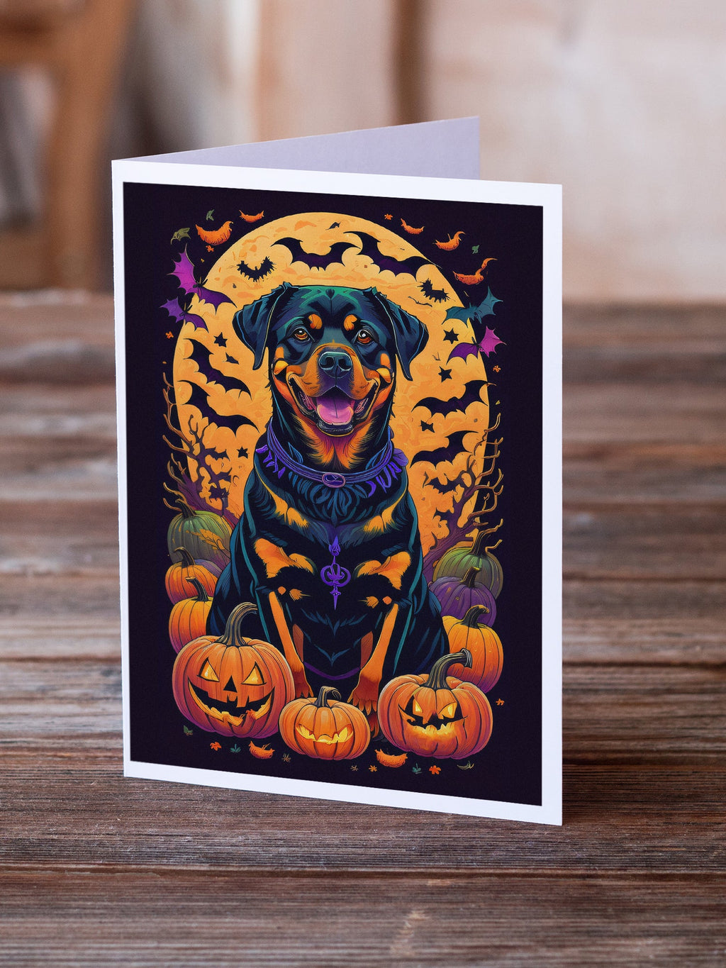 Rottweiler Witchy Halloween Greeting Cards Pack of 8 Blank Cards with Envelopes Whimsical A7 Size 5x7