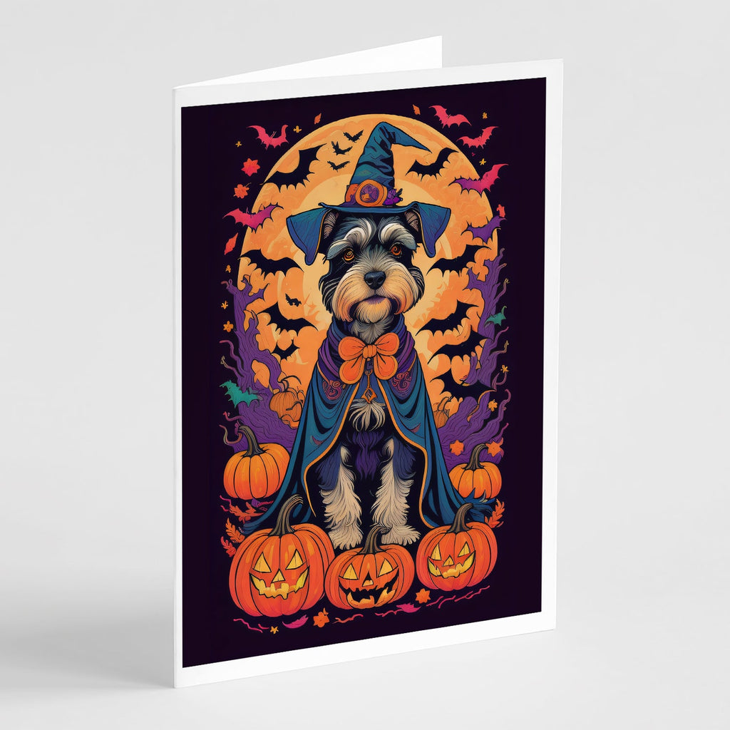 Schnauzer Witchy Halloween Greeting Cards Pack of 8 Blank Cards with Envelopes Whimsical A7 Size 5x7