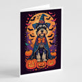 Schnauzer Witchy Halloween Greeting Cards Pack of 8 Blank Cards with Envelopes Whimsical A7 Size 5x7