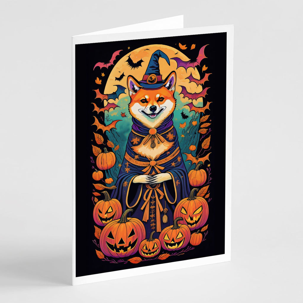 Shiba Inu Witchy Halloween Greeting Cards Pack of 8 Blank Cards with Envelopes Whimsical A7 Size 5x7