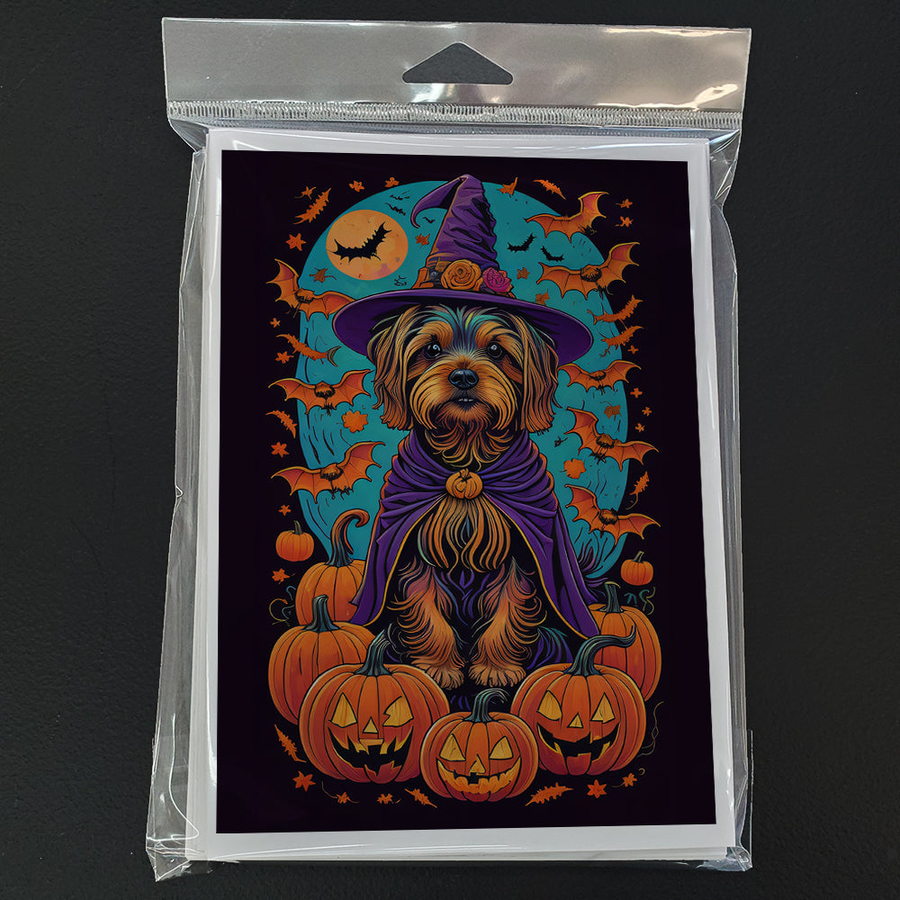 Silky Terrier Witchy Halloween Greeting Cards Pack of 8 Blank Cards with Envelopes Whimsical A7 Size 5x7
