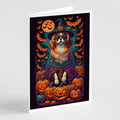 Tibetan Spaniel Witchy Halloween Greeting Cards Pack of 8 Blank Cards with Envelopes Whimsical A7 Size 5x7