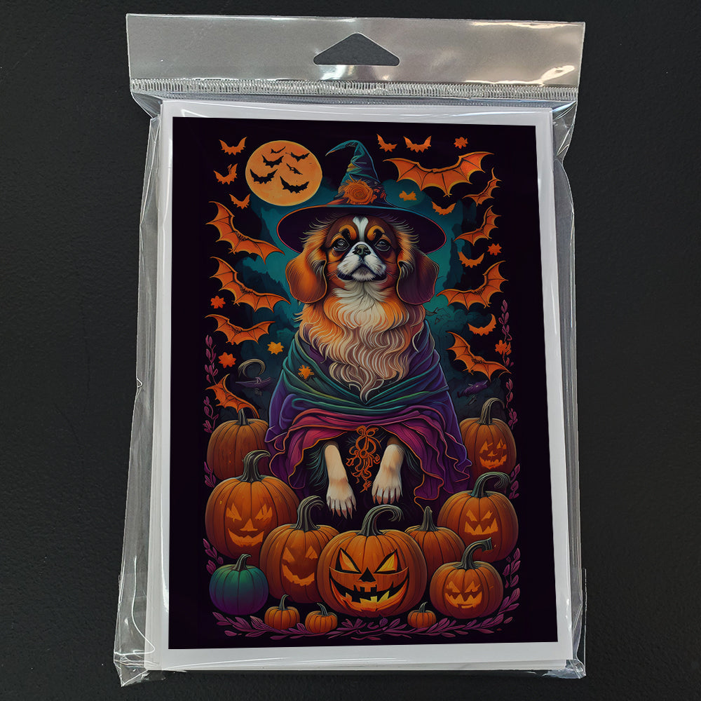 Tibetan Spaniel Witchy Halloween Greeting Cards Pack of 8 Blank Cards with Envelopes Whimsical A7 Size 5x7