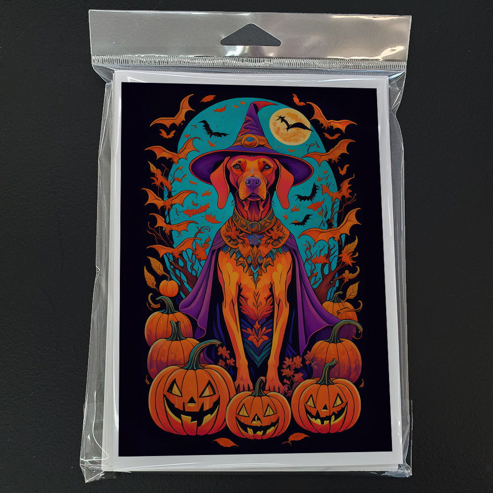 Vizsla Witchy Halloween Greeting Cards Pack of 8 Blank Cards with Envelopes Whimsical A7 Size 5x7