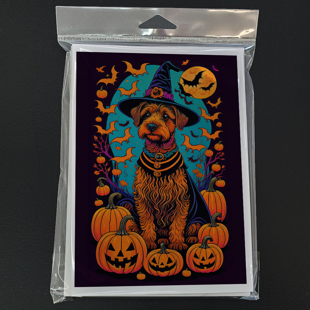 Welsh Terrier Witchy Halloween Greeting Cards Pack of 8 Blank Cards with Envelopes Whimsical A7 Size 5x7
