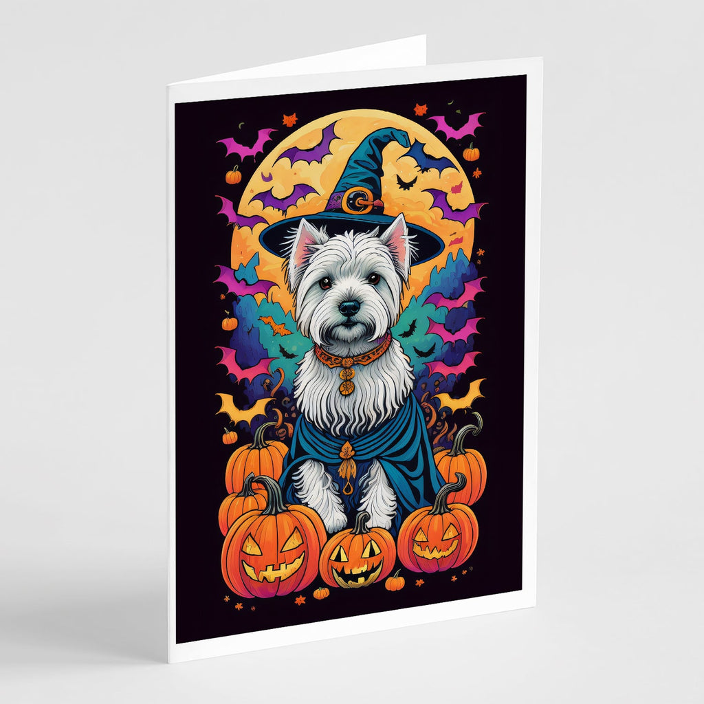 Westie Witchy Halloween Greeting Cards Pack of 8 Blank Cards with Envelopes Whimsical A7 Size 5x7