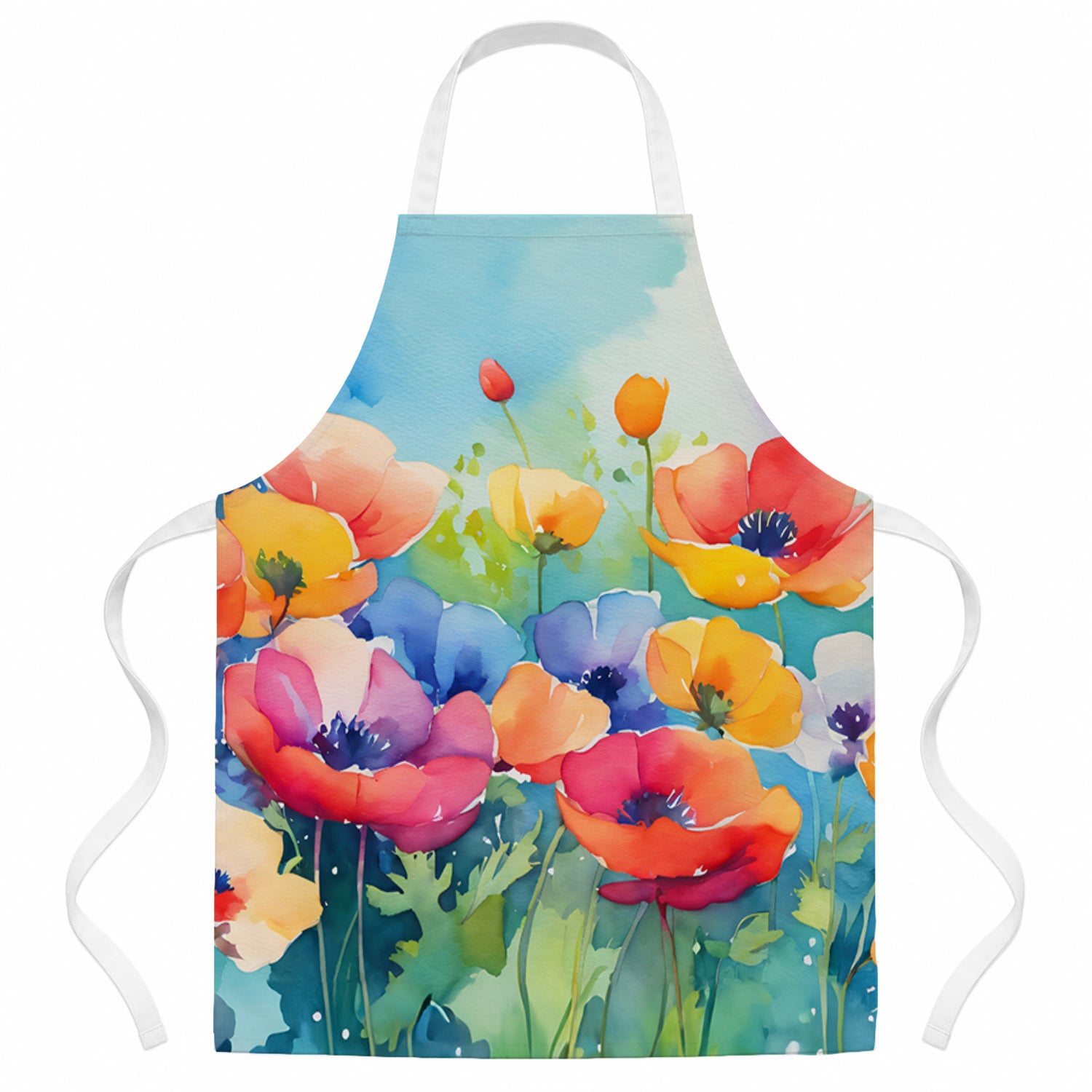 Anemones in Watercolor Apron Cooking Kitchen Server Baking Crafts Gardening for Adult Women Men, Unisex, Large, Multicolor