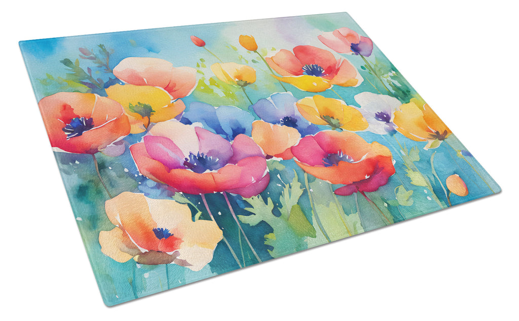 Anemones in Watercolor Cutting Board Tempered Glass Kitchen Cutting Surface, Heat Resistant Chopping, Non-Slip Feet, Food Prep & Serving