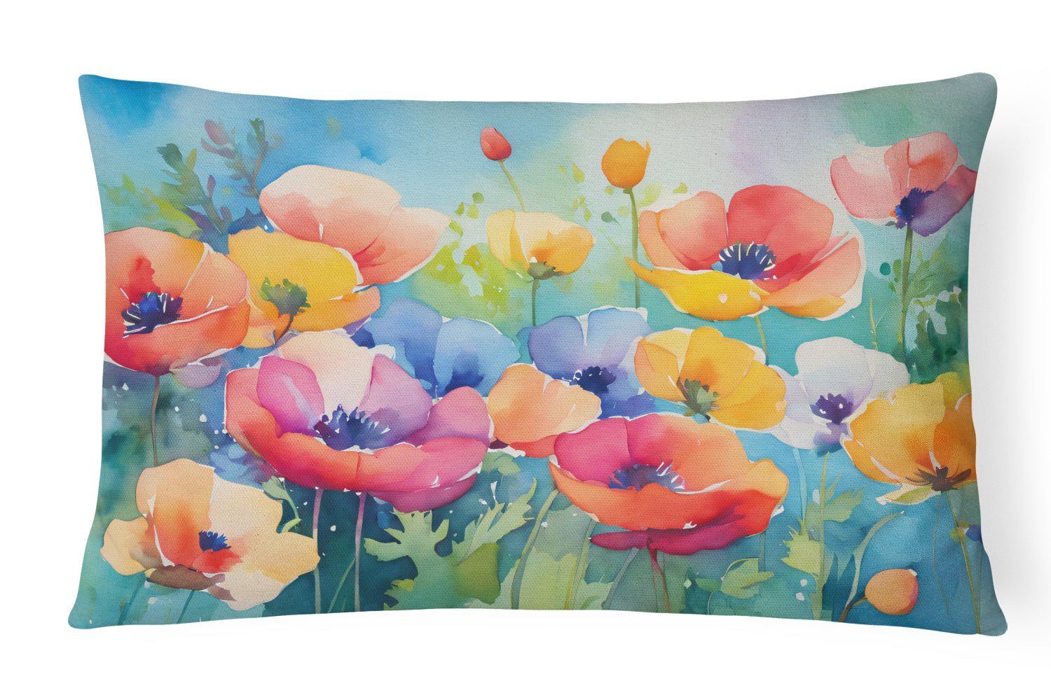 Anemones in Watercolor Decorative Throw Pillow 12x16 Indoor Outdoor Accent Cushion, Fabric Cover with Insert for Sofa, Bed, Porch & Living Room