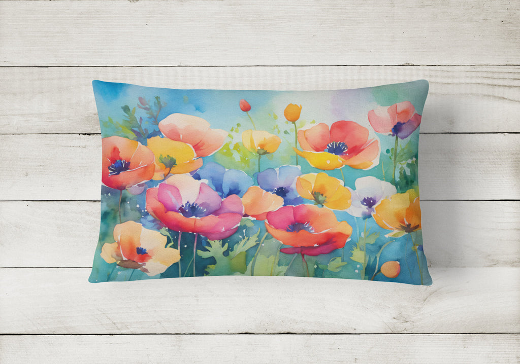 Anemones in Watercolor Decorative Throw Pillow 12x16 Indoor Outdoor Accent Cushion, Fabric Cover with Insert for Sofa, Bed, Porch & Living Room