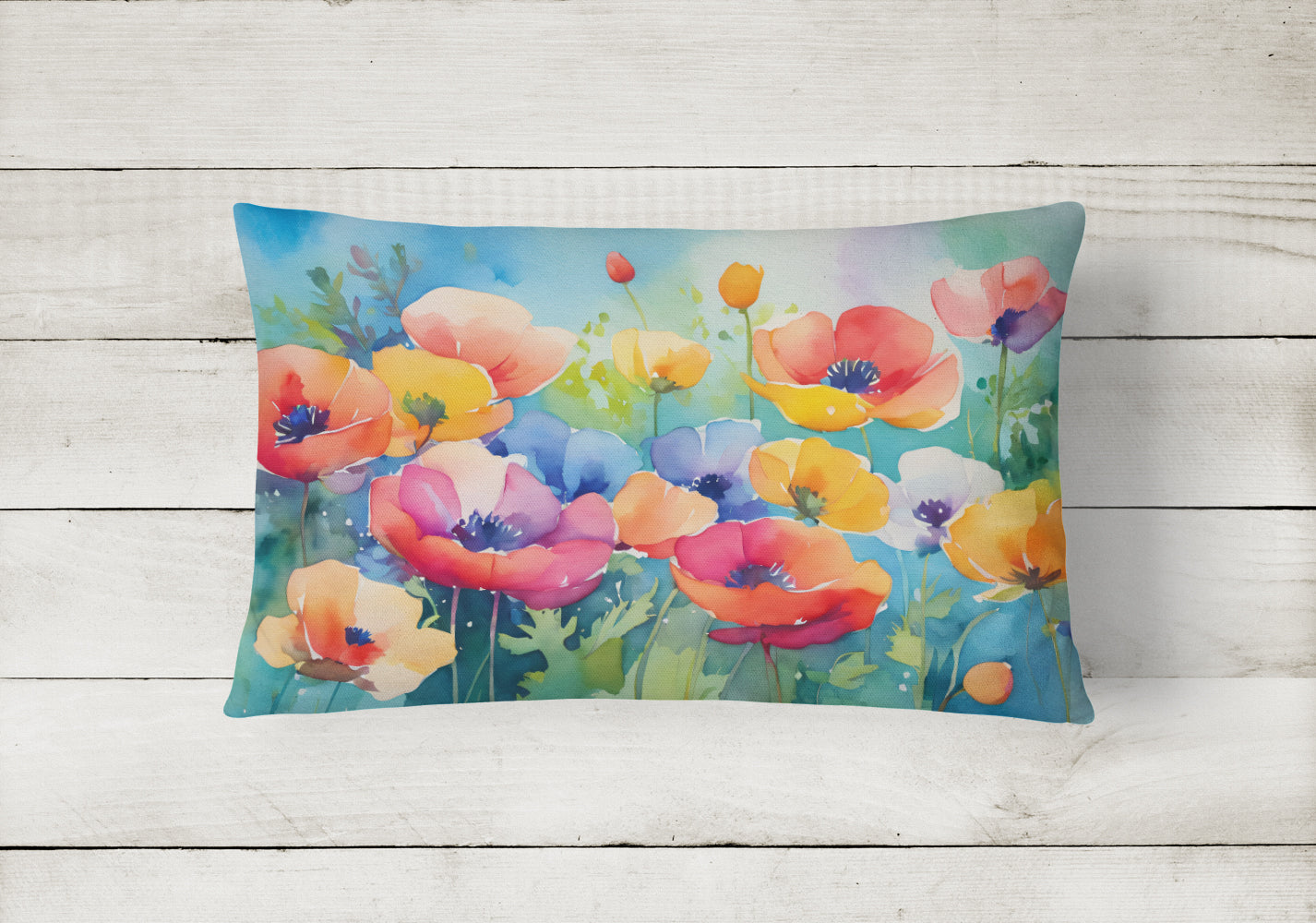 Anemones in Watercolor Decorative Throw Pillow 12x16 Indoor Outdoor Accent Cushion, Fabric Cover with Insert for Sofa, Bed, Porch & Living Room