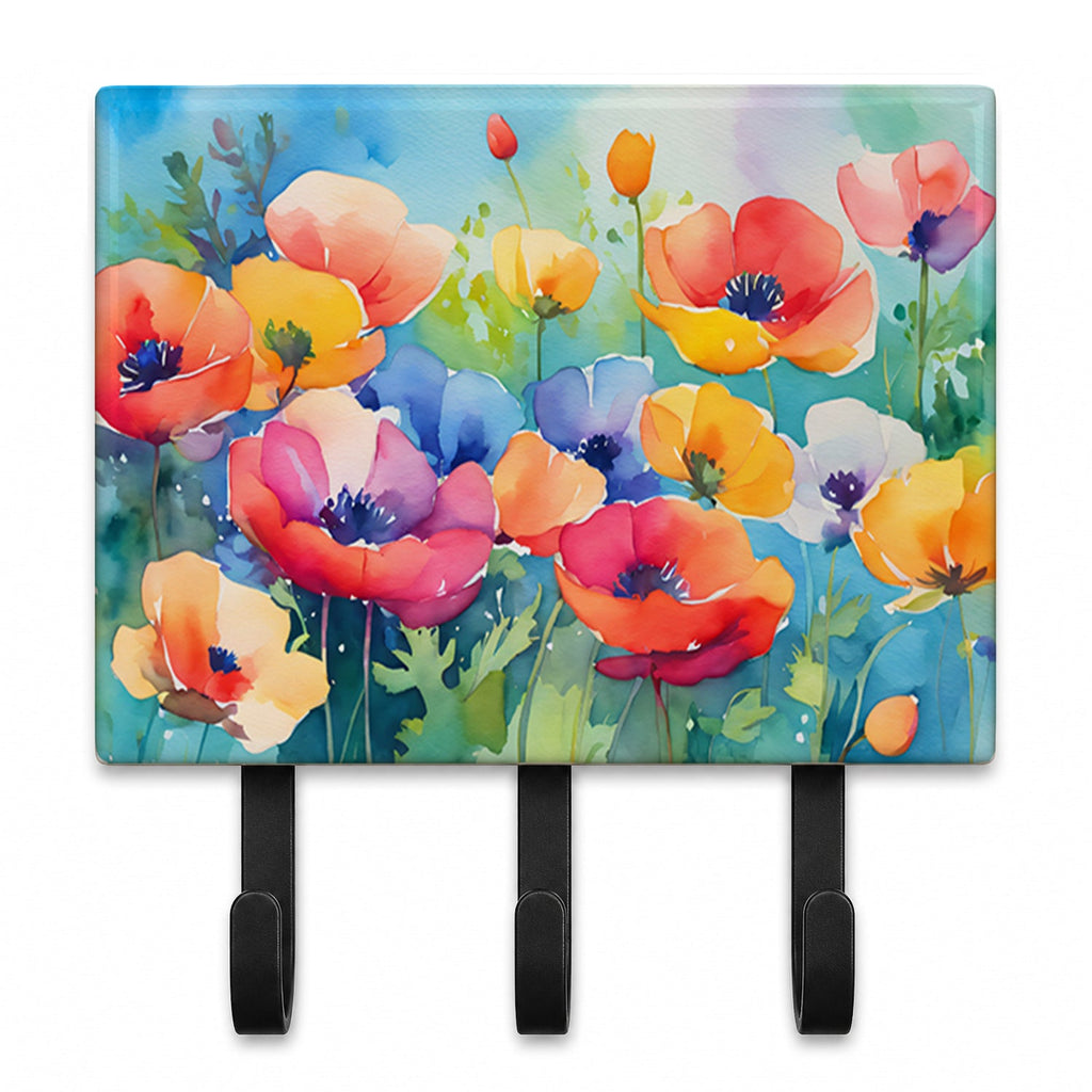 Anemones in Watercolor Leash or Key Holder Wall Hooks, Coat Rack Wall Mount, for Hanging Keys, Towels, Aprons, Leashes