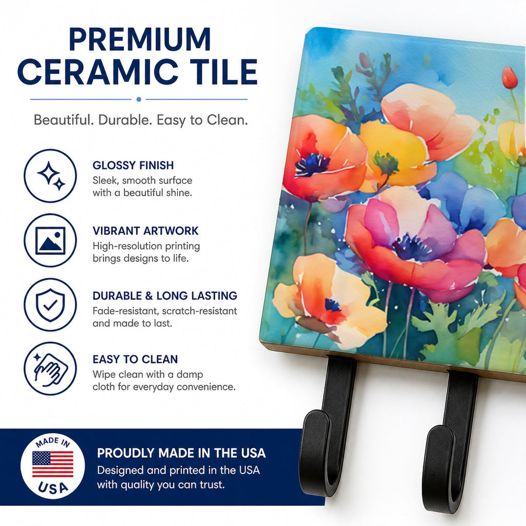 Anemones in Watercolor Leash or Key Holder Wall Hooks, Coat Rack Wall Mount, for Hanging Keys, Towels, Aprons, Leashes
