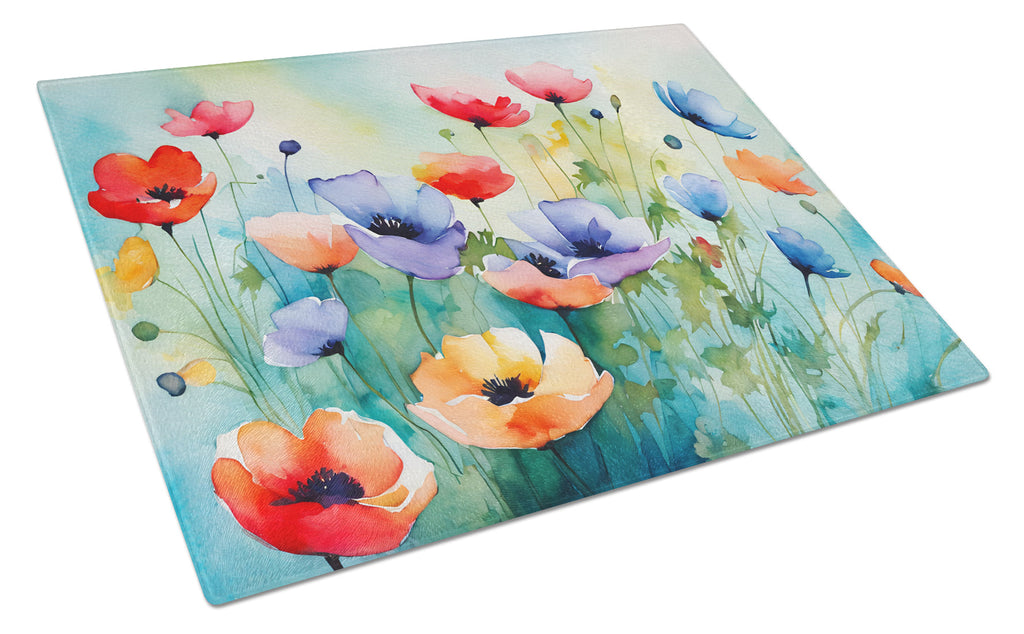 Anemones in Watercolor Cutting Board Tempered Glass Kitchen Cutting Surface, Heat Resistant Chopping, Non-Slip Feet, Food Prep & Serving