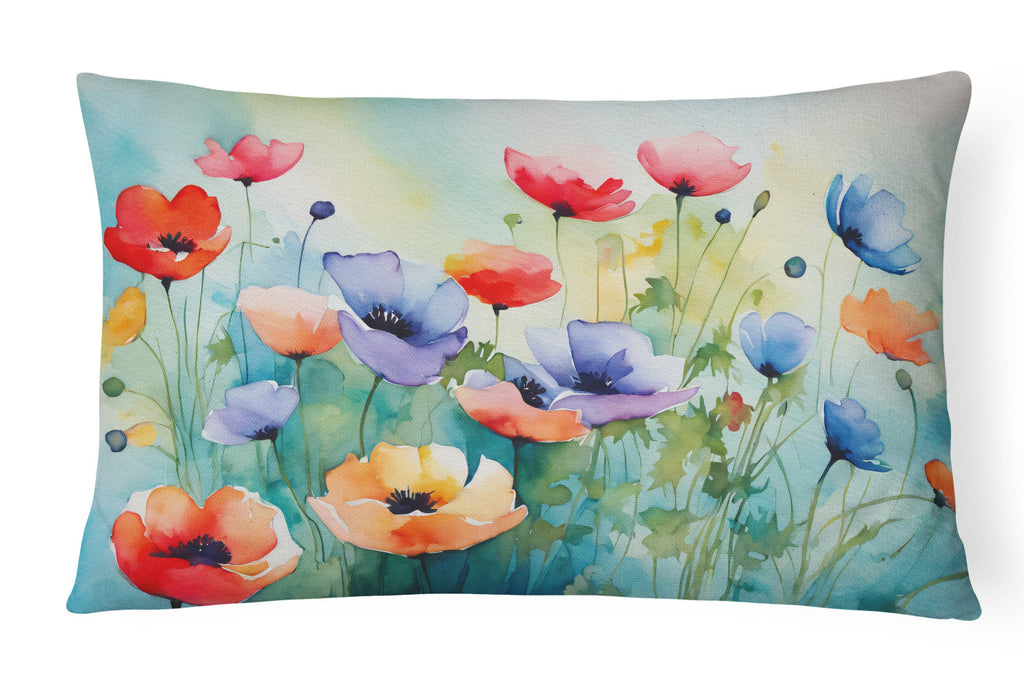 Anemones in Watercolor Decorative Throw Pillow 12x16 Indoor Outdoor Accent Cushion, Fabric Cover with Insert for Sofa, Bed, Porch & Living Room