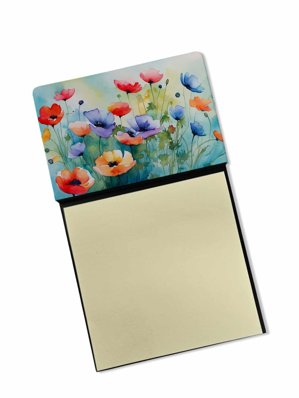 Anemones in Watercolor Watercolor Sticky Note Holder Refillable Dispenser Desk Accessory 3x3 Pad Gift