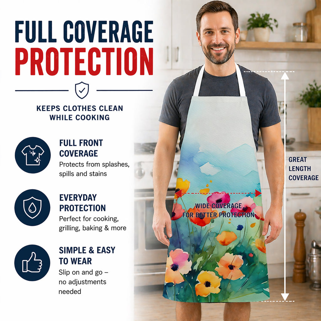 Anemones in Watercolor Apron Cooking Kitchen Server Baking Crafts Gardening for Adult Women Men, Unisex, Large, Multicolor