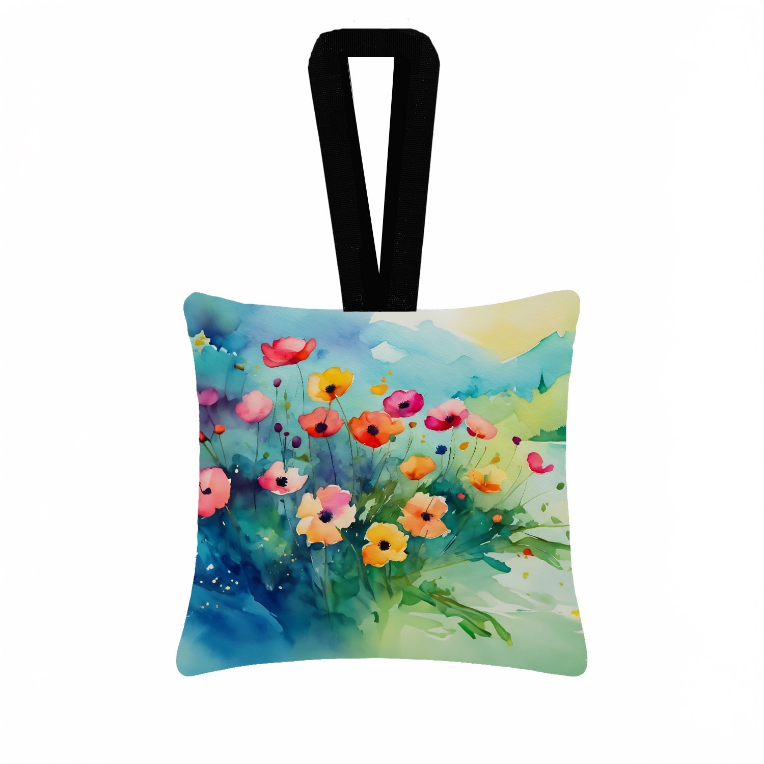 Anemones in Watercolor Hanging Square Fabric Ornament 3.5 × 3.5 Decorative Door-Knob & Tree Hanger, Soft Fabric