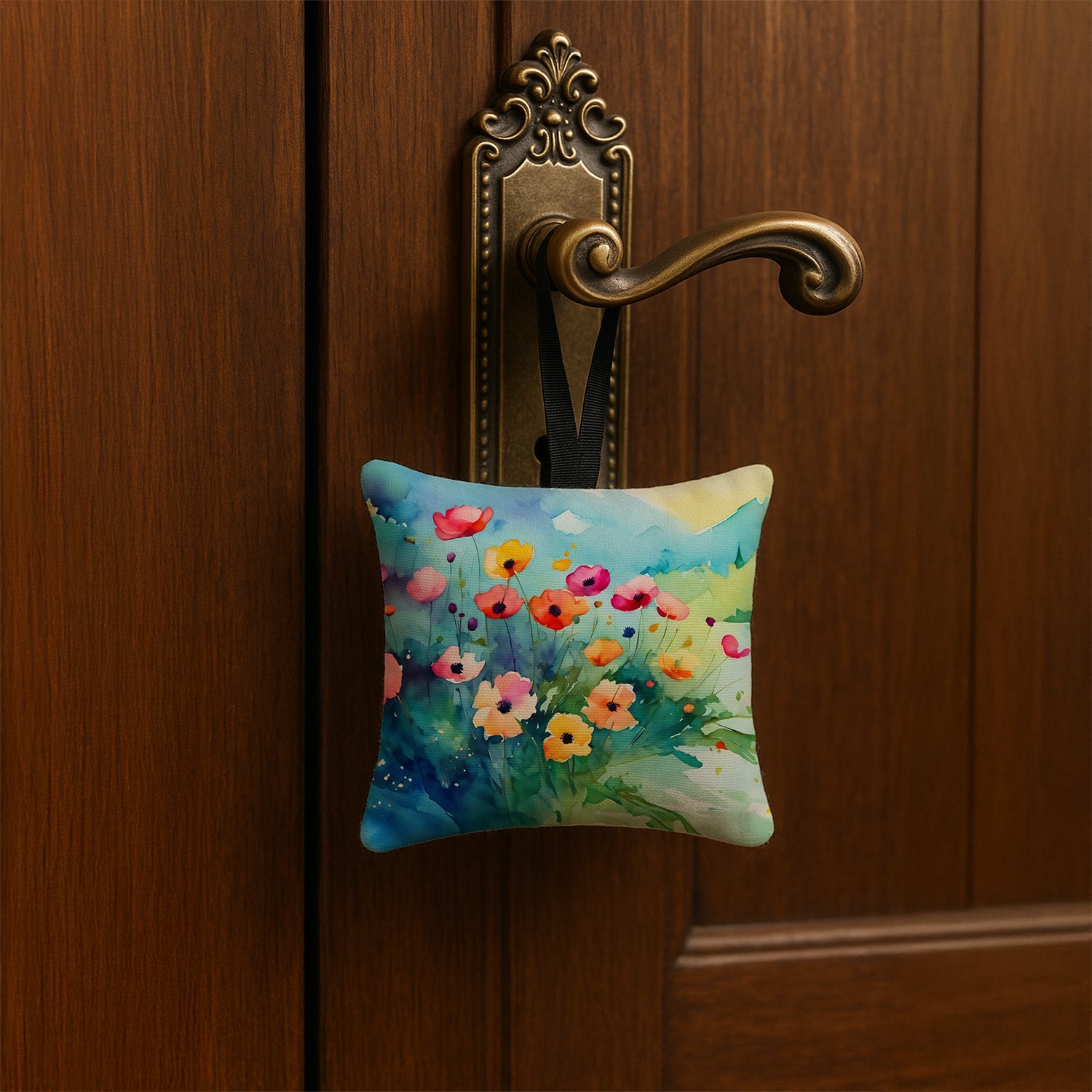 Anemones in Watercolor Hanging Square Fabric Ornament 3.5 × 3.5 Decorative Door-Knob & Tree Hanger, Soft Fabric