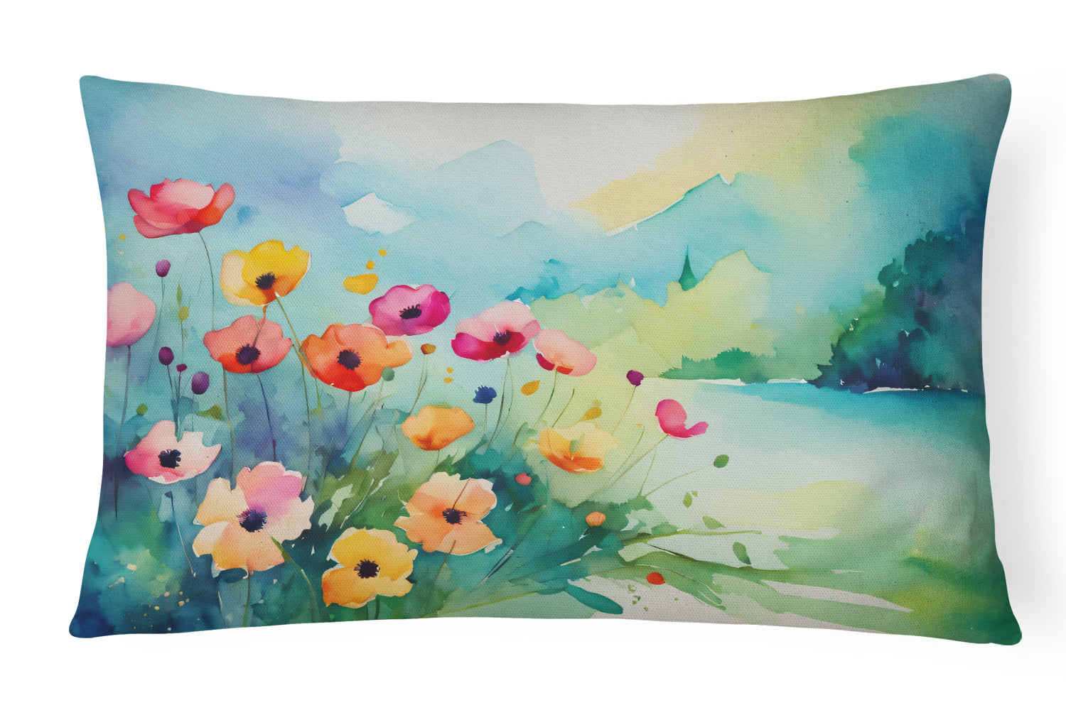 Anemones in Watercolor Decorative Throw Pillow 12x16 Indoor Outdoor Accent Cushion, Fabric Cover with Insert for Sofa, Bed, Porch & Living Room