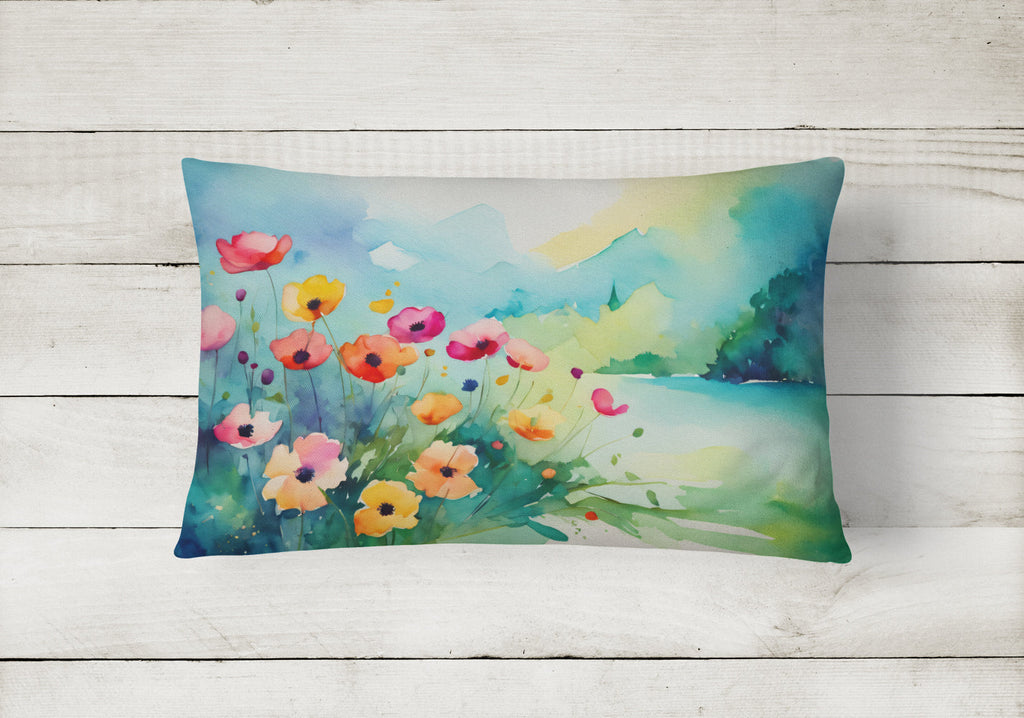 Anemones in Watercolor Decorative Throw Pillow 12x16 Indoor Outdoor Accent Cushion, Fabric Cover with Insert for Sofa, Bed, Porch & Living Room