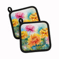 Chrysanthemums in Watercolor Pot Holder Set of 2 Heat Resistant Quilted Hot Pads 7.5 x 7.5 Inch, Insulated Kitchen Trivets for Cooking & Baking